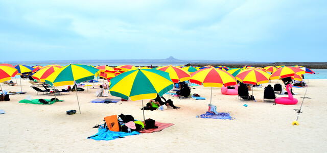 水納ビーチのパラソルの様子の写真